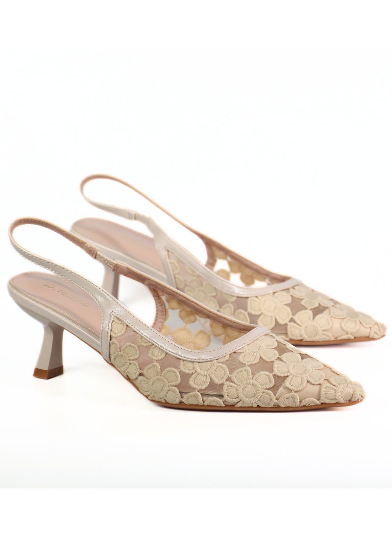 SD.Felano Women Slingback Heels With Floral Mesh Design | Elegant Pointed Toe Shoes | Lightweight Mid Heel Pumps | Comfortable Formal Footwear | Stylish Shoes For Office Events Parties And Evening Wear - Image 3
