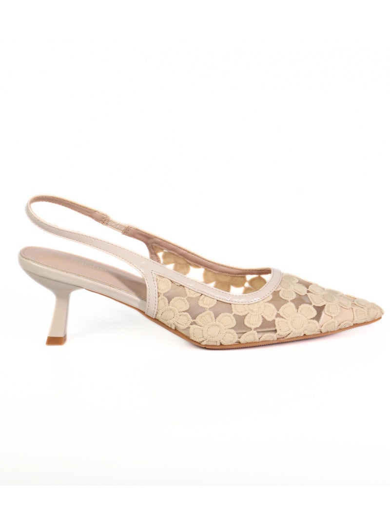SD.Felano Women Slingback Heels With Floral Mesh Design | Elegant Pointed Toe Shoes | Lightweight Mid Heel Pumps | Comfortable Formal Footwear | Stylish Shoes For Office Events Parties And Evening Wear - Image 4