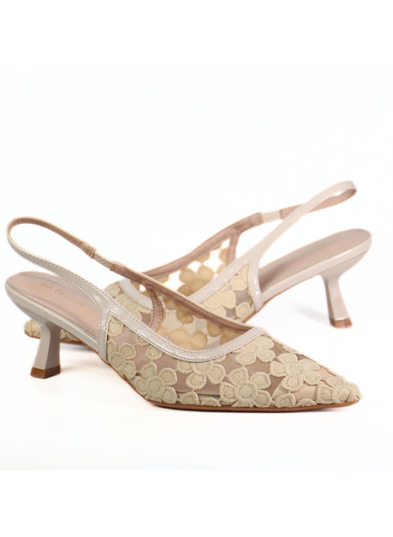 SD.Felano Women Slingback Heels With Floral Mesh Design | Elegant Pointed Toe Shoes | Lightweight Mid Heel Pumps | Comfortable Formal Footwear | Stylish Shoes For Office Events Parties And Evening Wear - Image 5