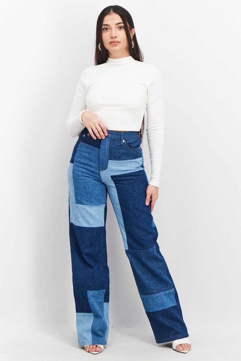 NA-KD Romee Strijd x NA-KD Women Straight Fit Colorblock Non Stretchable Jeans, Multicolor - Image 4