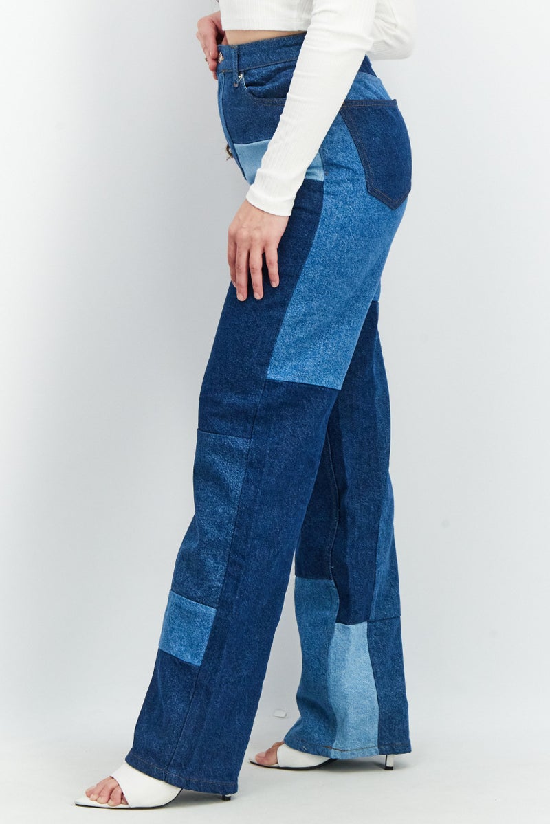 NA-KD Romee Strijd x NA-KD Women Straight Fit Colorblock Non Stretchable Jeans, Multicolor - Image 2