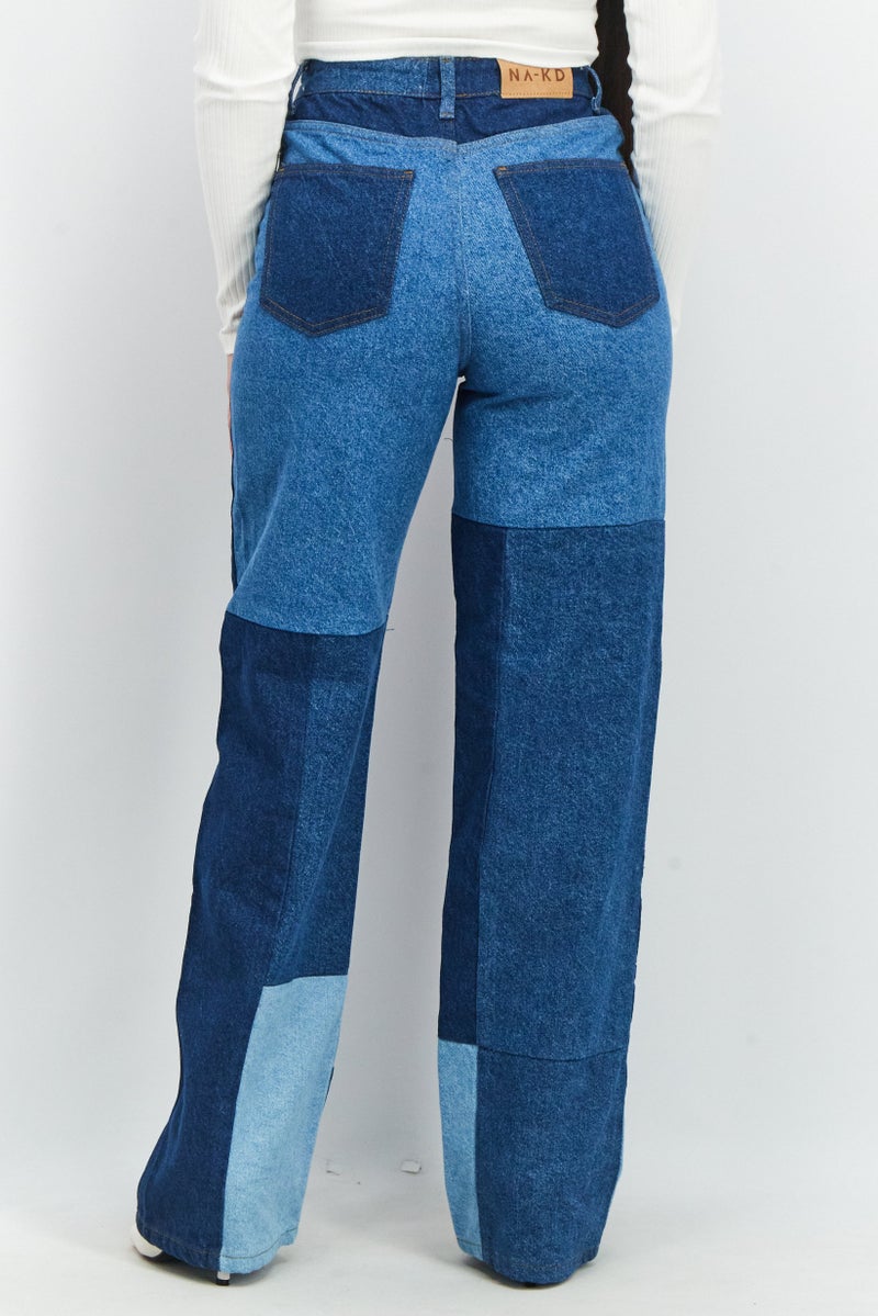 NA-KD Romee Strijd x NA-KD Women Straight Fit Colorblock Non Stretchable Jeans, Multicolor - Image 3