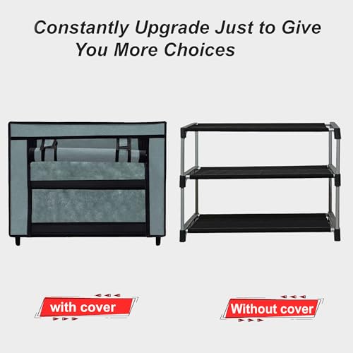 PHILOSHOP 3 Layer Grey Shoe Rack with Fabric Shelves & Cover– Space Saving Organizer - Image 4