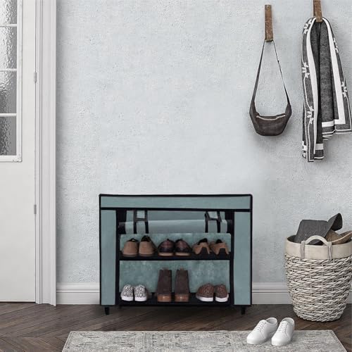 PHILOSHOP 3 Layer Grey Shoe Rack with Fabric Shelves & Cover– Space Saving Organizer - Image 5