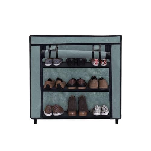 PHILOSHOP 3 Layer Grey Shoe Rack with Fabric Shelves & Cover– Space Saving Organizer - Image 1