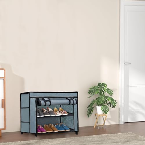 PHILOSHOP 3 Layer Grey Shoe Rack with Fabric Shelves & Cover– Space Saving Organizer - Image 3