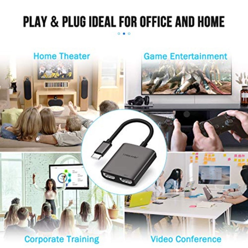 محول USB C إلى HDMI مزدوج لإعداد الشاشة المزدوجة، سبائك الألومنيوم، أسود، يدعم 4K@60 هرتز مع وظيفة التوصيل والتشغيل - Image 5