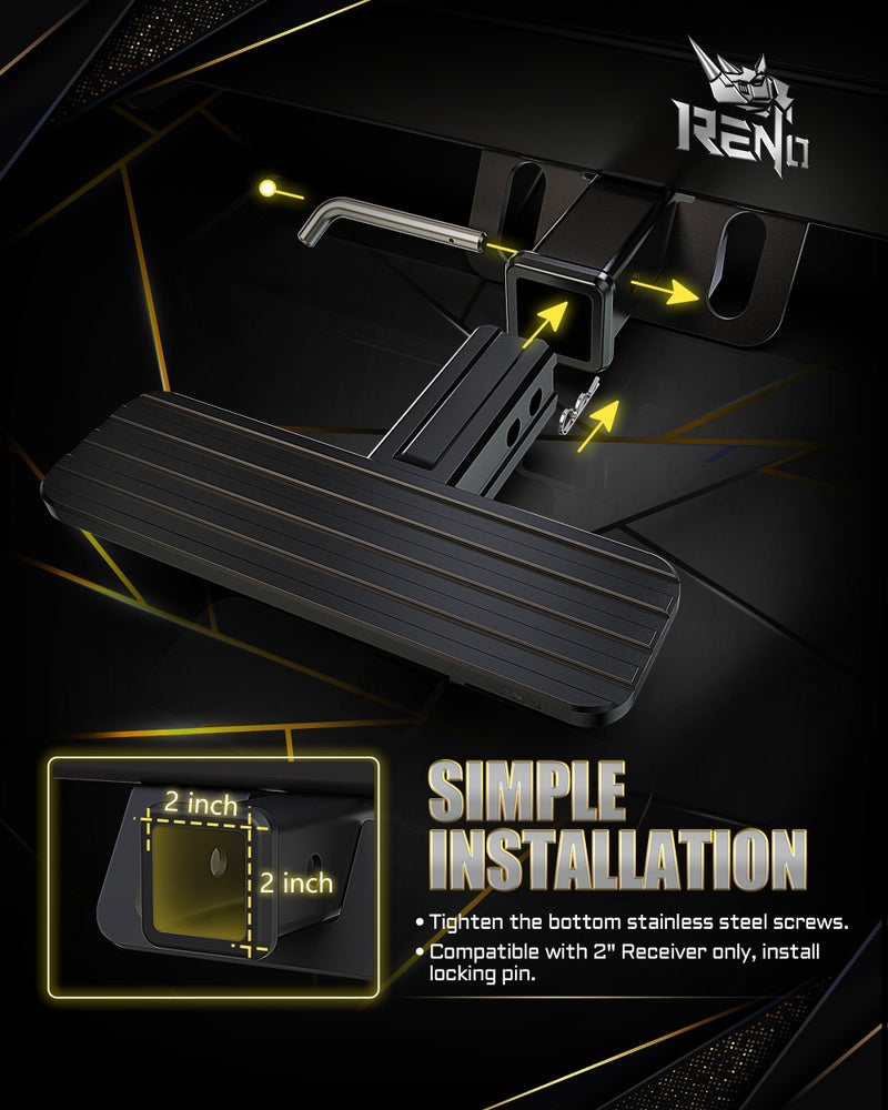 RENO Hitch Step, Rear Bumper Guard Protector Compatible with 2" Receiver Truck Car SUV Vehicles Bumper Step (Aluminium, Black, 1Pack) - Image 5