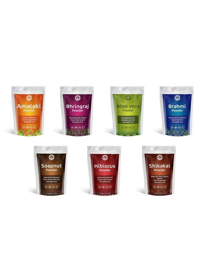 Holy Natural - The Wonder of World - Herbal Powder For Hair Growth| Combo Of 7 Herbal Hair Mask | Amalaki, Bhringraj, Brahmi, Soapnut, Shikakai, Aloe Vera & Hibiscus (Each 100G) | Resealable Pack - Image 1