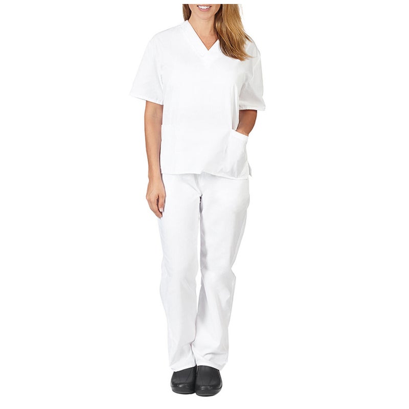 New Style Solid Color Pocket V-Neck Nursing Work Uniform Nurse Clothes Two-Piece Set Suit Women - Image 1