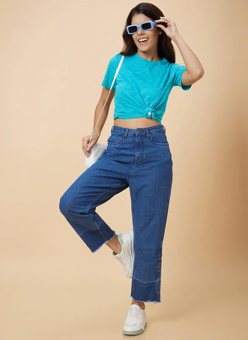 جلو باص جينز قطن نسائي بقصة بوي فريند