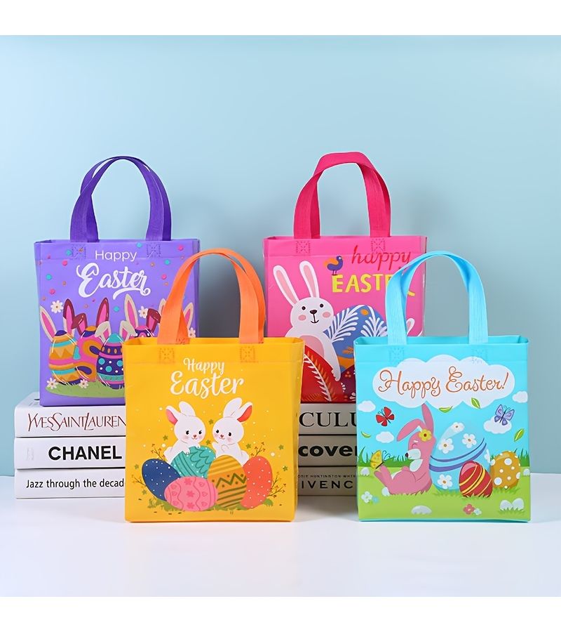 8PCS Easter Gift Bags With Bunny Eggs Carrot Design 9 x 8.6 x 4.3 Inches - Image 2