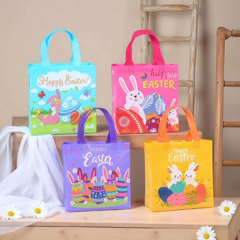 8PCS Easter Gift Bags With Bunny Eggs Carrot Design 9 x 8.6 x 4.3 Inches - Image 1
