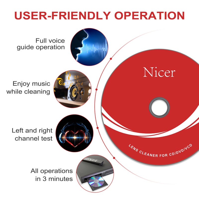 Nicer مجموعة تنظيف مشغل CD/VCD/DVD Nicer، قرص تنظيف عدسة الليزر مع نظام تنظيف فرشاة مزدوجة، NS-2 - Image 4