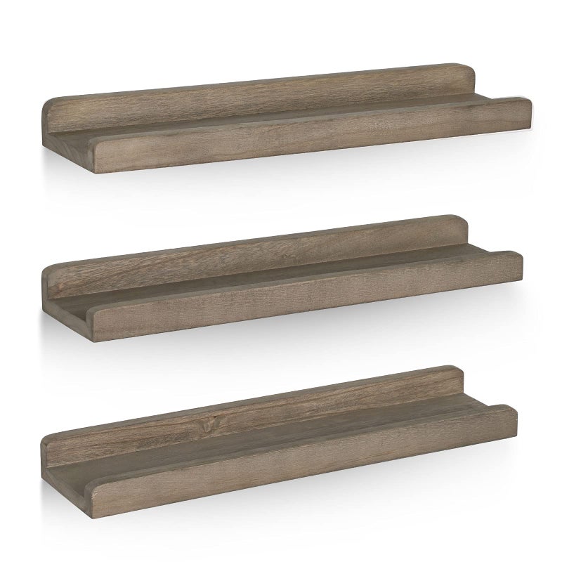 Emfogo Wood Picture Ledge Shelf Rustic Floating Wall Shelves Set of 3 for Storage and Display 169 inch Weathered Grey