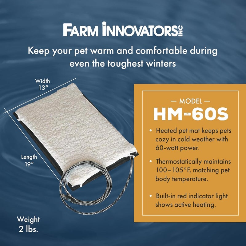 Farm Innovators Inc. Farm Innovators HM-60S 13 x 19 In Plastic Heated Pet Mat with Fleece Cover and Heavy Duty Anti Chew Cord Protector for Dogs, Cats, and More, 60W - Image 3