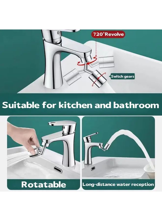 صنبور قابل للتعديل معزز بنفاثة دوارة 720 درجة وضع مزدوج النفاثة تصميم مقاوم للتناثر حجم مدمج 1 - Image 1