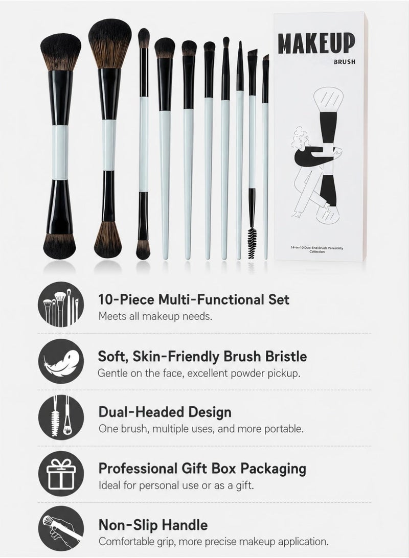 Woofixer 10Pcs Dual-Ended Makeup Brush Set Full Face Professional Brushes Kit Foundation Blush Eyeshadow Concealer Contour Highlight Eyebrow Eyeliner Brush for Women Beginners Daily Makeup - Image 2