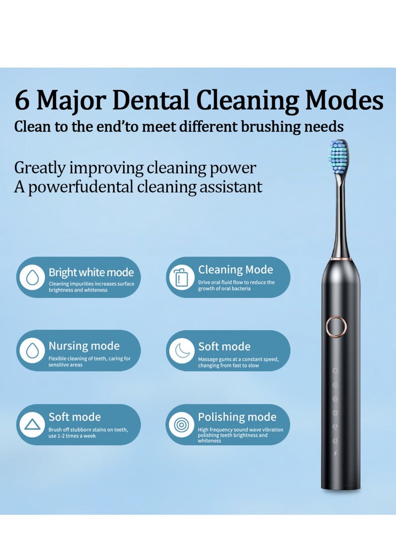 Electric Toothbrush, Sonic Toothbrush with 8 Brush Heads Ultra Sonic Motor 6 Modes, Rechargeable, IPX7 Waterproof, Electric Toothbrush for Adults and Teenagers - Image 2