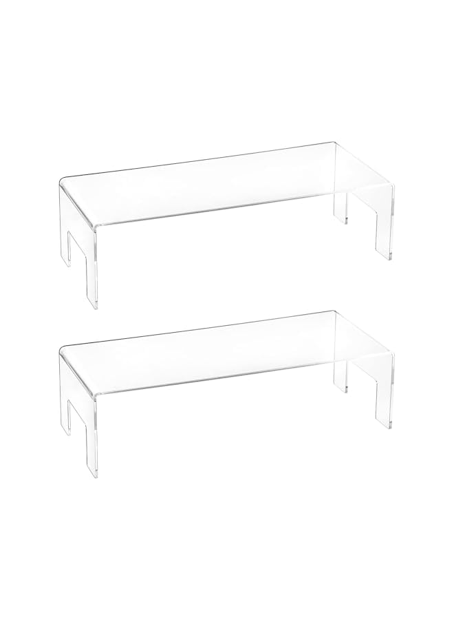The Bros 2 Pack Clear Acrylic Display Risers, POP Shelves, Cologne Organizer Display Stand for Jewelry, Cosmetics, Dessert, Cupcake, Candy, Toys Figures (30x12.7x8 cm, 5mm Thick) - Image 2