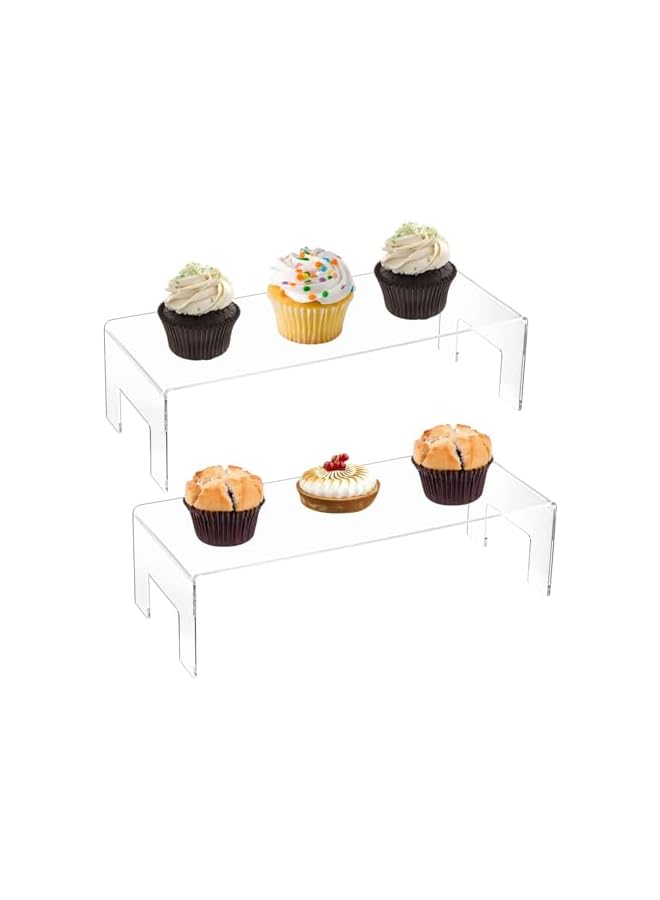 The Bros 2 Pack Clear Acrylic Display Risers, POP Shelves, Cologne Organizer Display Stand for Jewelry, Cosmetics, Dessert, Cupcake, Candy, Toys Figures (30x12.7x8 cm, 5mm Thick) - Image 4