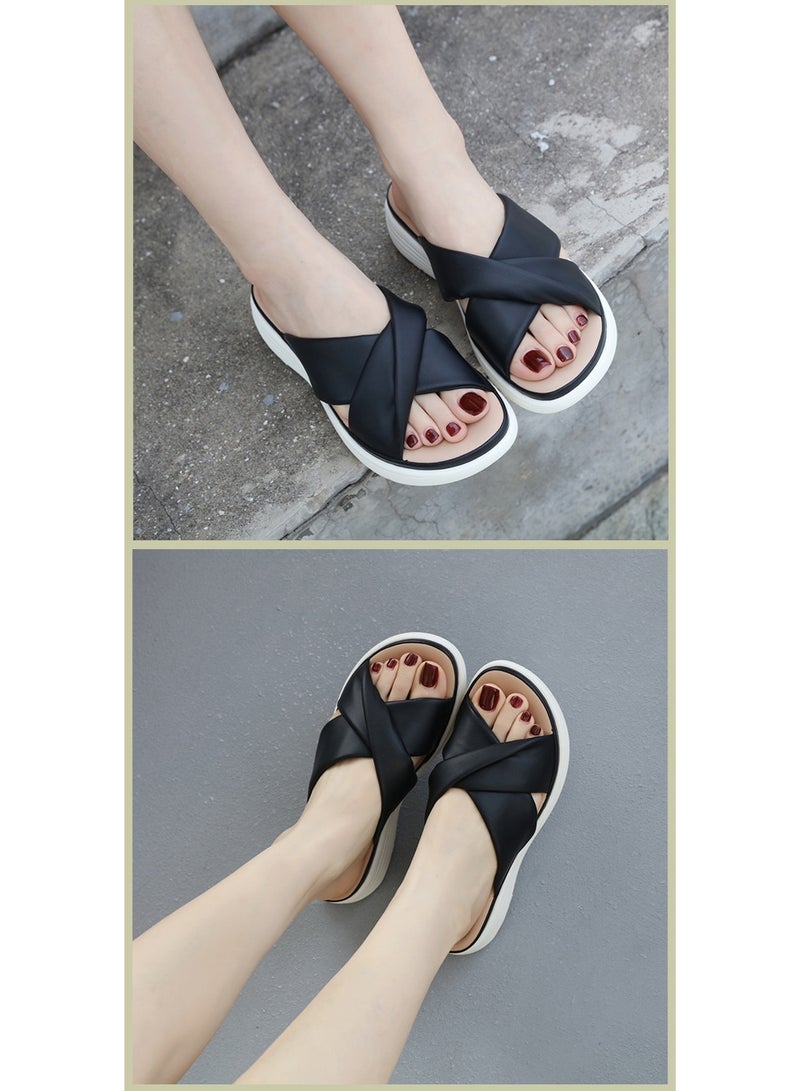 NIBEMINENT Summer  The Season Women's Casual Thick-Heeled Outdoor Sandals Cross Band Slippers Leisure Style Adult  - Image 3