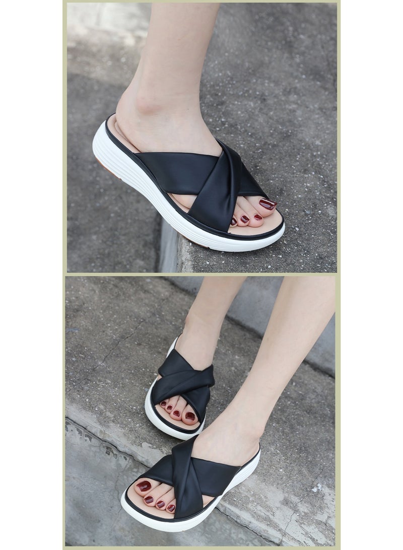 NIBEMINENT Summer  The Season Women's Casual Thick-Heeled Outdoor Sandals Cross Band Slippers Leisure Style Adult  - Image 2
