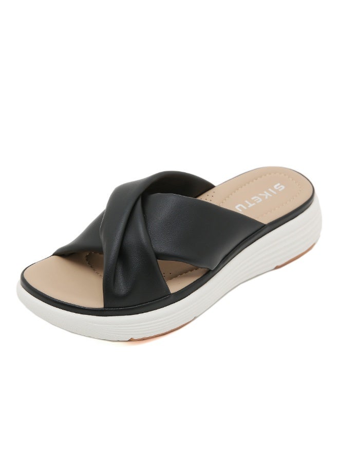 NIBEMINENT Summer  The Season Women's Casual Thick-Heeled Outdoor Sandals Cross Band Slippers Leisure Style Adult  - Image 1