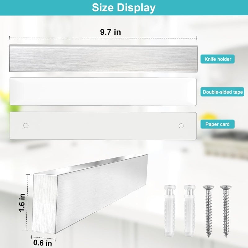 Magnetic Knife Bar 25*4*1.5cm Strong Magnetic Force - 304 Stainless Steel Rust-Resistant Space-Saving Holder for Home Kitchen Countertop Refrigerator - Image 3