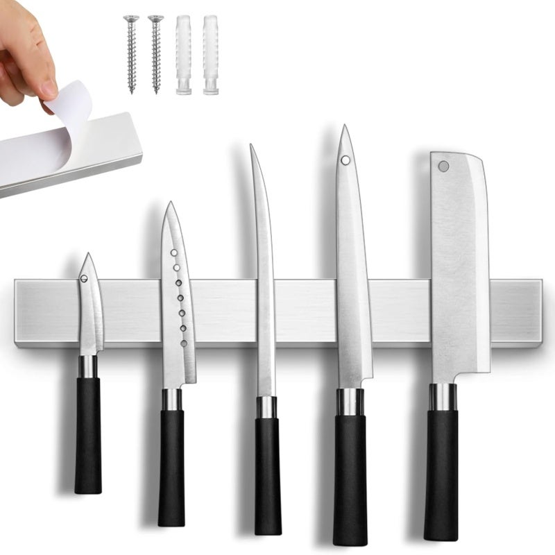Magnetic Knife Bar 25*4*1.5cm Strong Magnetic Force - 304 Stainless Steel Rust-Resistant Space-Saving Holder for Home Kitchen Countertop Refrigerator - Image 2