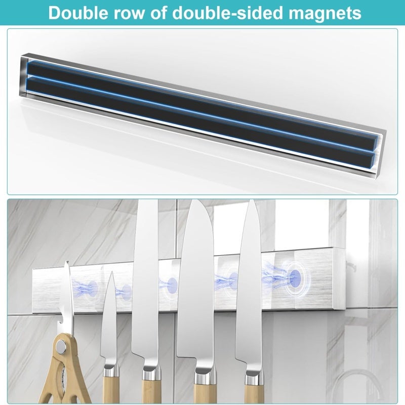 Magnetic Knife Bar 25*4*1.5cm Strong Magnetic Force - 304 Stainless Steel Rust-Resistant Space-Saving Holder for Home Kitchen Countertop Refrigerator - Image 4