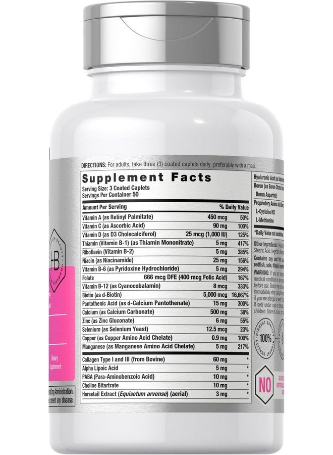 Horbäach Hair Skin and Nails Vitamins | 150 Caplets | with Biotin and Collagen | Supplement for Women and Men | Non-GMO, Gluten Free - Image 2