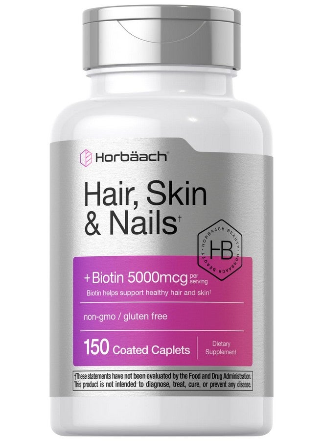 Horbäach Hair Skin and Nails Vitamins | 150 Caplets | with Biotin and Collagen | Supplement for Women and Men | Non-GMO, Gluten Free - Image 1