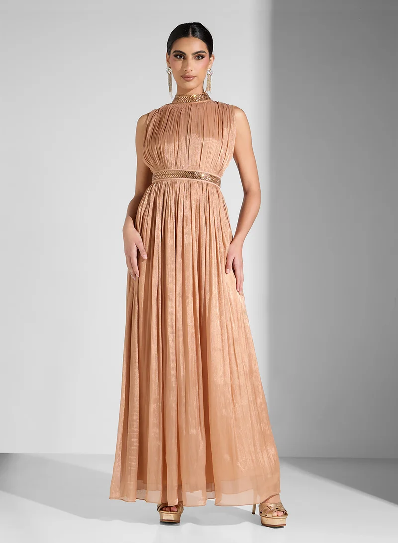 Golden Apple Metallic Flowy Dress