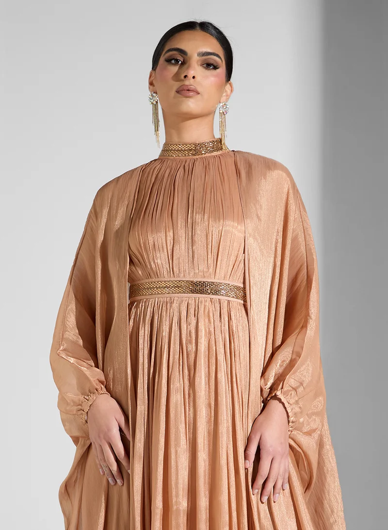 Golden Apple Metallic Flowy Dress