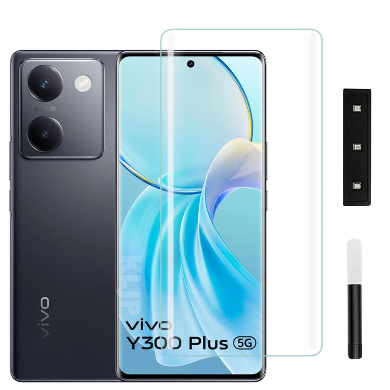KLJP Premium HD+ UV Tempered Glass Screen Protector Guard Compatible Fo Vivo Y300 Plus 5G (Pack of 1) Full Adhesive UV Curved Case Friendly HD+ Clarity - Image 1