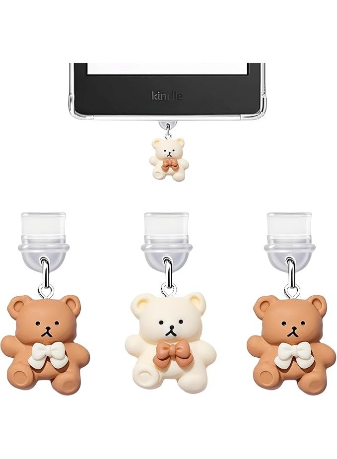 3Pcs Charms for Kindle, Dust Plug Charm Compatible with Kindle with Type C Charging Port, Coquette Gift for Book Lover Readers Men Women Teachers Students, Accessories for Kindle (Bear) - Image 1