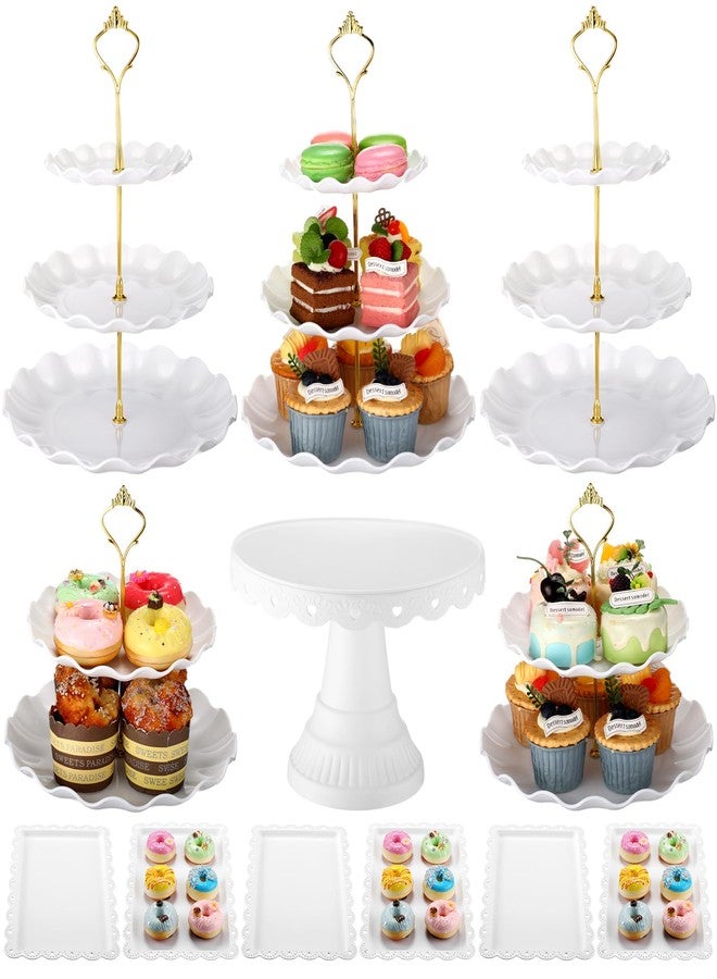 Willinglong 12 Pcs Dessert Cupcake Stand Holders - Cake Table Display Set, 5 Cupcake Tiered Stand 1 Cake Holder 6 Serving Tray Combo for Tea Party Birthday Baby Shower Wedding(Elegant,White,Gold) - Image 1