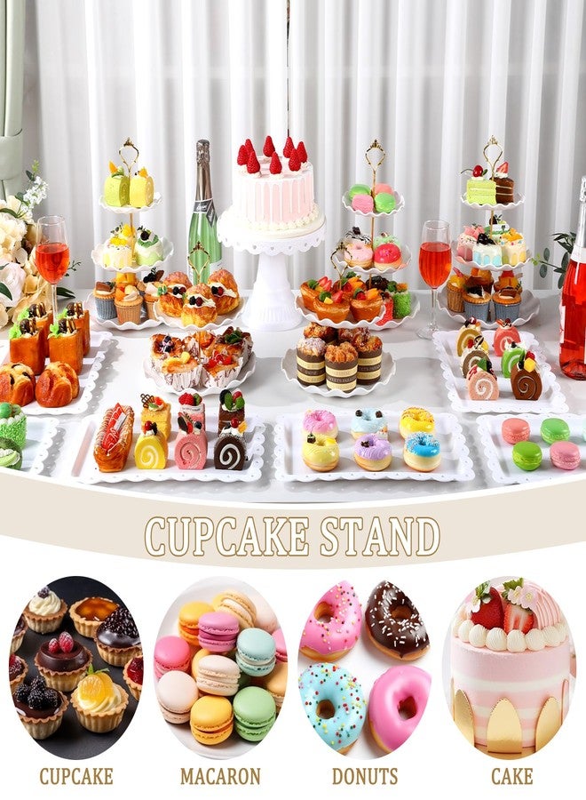 Willinglong 12 Pcs Dessert Cupcake Stand Holders - Cake Table Display Set, 5 Cupcake Tiered Stand 1 Cake Holder 6 Serving Tray Combo for Tea Party Birthday Baby Shower Wedding(Elegant,White,Gold) - Image 4
