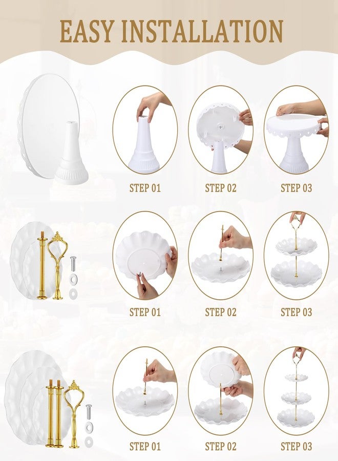 Willinglong 12 Pcs Dessert Cupcake Stand Holders - Cake Table Display Set, 5 Cupcake Tiered Stand 1 Cake Holder 6 Serving Tray Combo for Tea Party Birthday Baby Shower Wedding(Elegant,White,Gold) - Image 3
