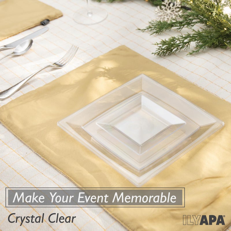 Ilyapa 50 Pack 4 Inch Disposable Dessert Plates  Plastic Clear Party Sets for 50 Guests  Clear Appetizer  Cake Plates 4""  Party & Dinner Accessories  Square - Image 3