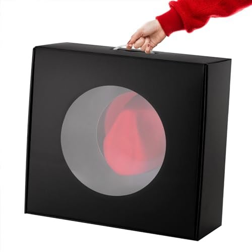 LADYBRO Large Hat Box Gift Box Hat Carrier Wide Brim Felt Straw Panama Fedora Cowboy Hats Protecter Organizer Holder Clear Window Display Storage Portable, Black 18.1 * 16.5 * 6.3" - Image 1