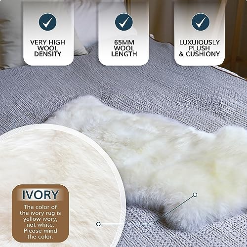 WaySoft New Zealand Sheepskin Area Rug – Genuine Fluffy Wool, Multiple Sizes, Bedroom or Living Room Decor(2ft x 3ft,Ivory) - Image 3