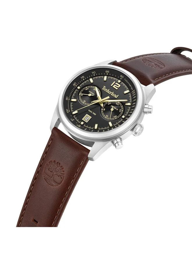 Timberland Northbridge Black Dial Leather Strap Multifunction Watch for Men, 45mm