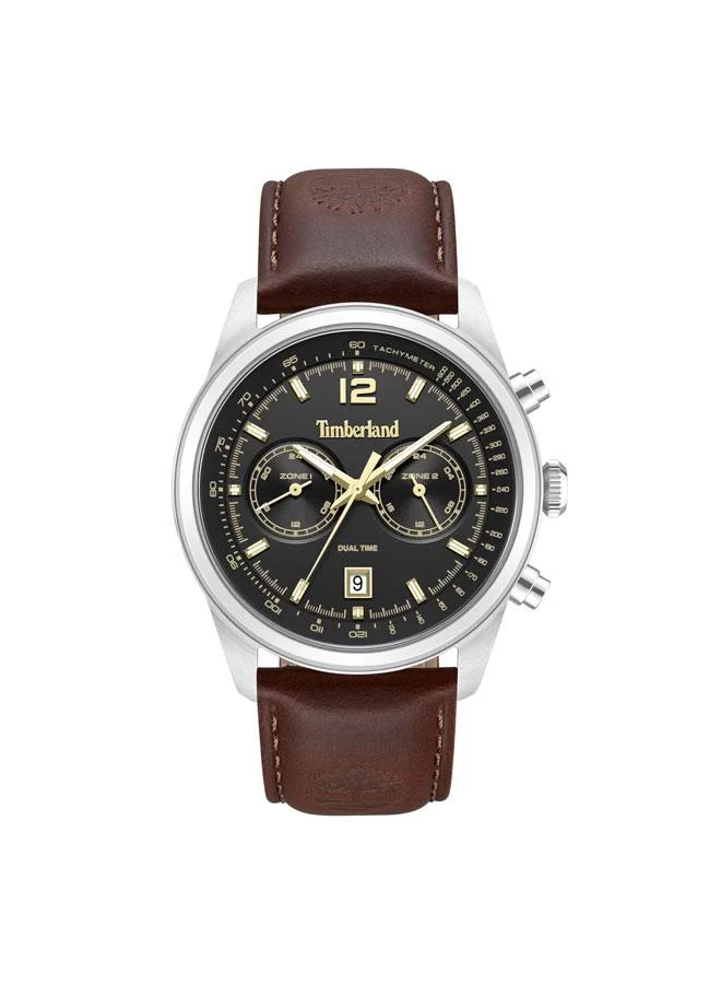 Timberland Northbridge Black Dial Leather Strap Multifunction Watch for Men, 45mm