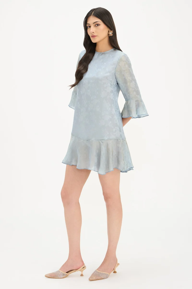 Virgio  Self Design Viscose Flounce Sleeve Mini Dress for Women for Women | Best Price UAE