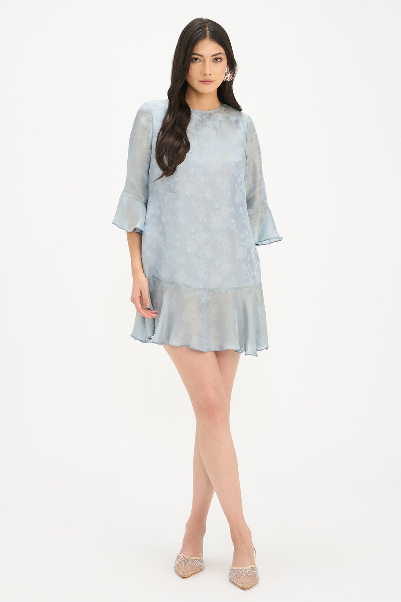 Virgio Self Design Viscose Flounce Sleeve Mini Dress for Women - Image 2