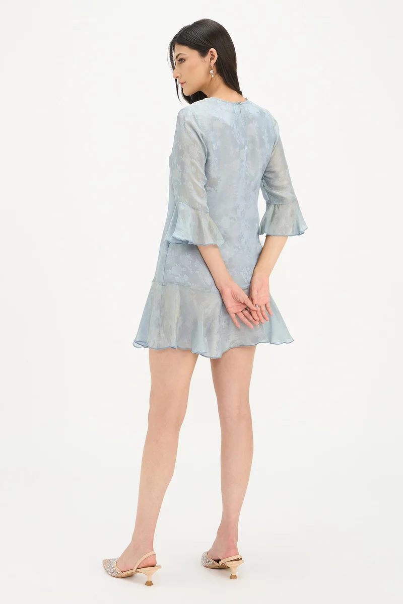 Virgio  Self Design Viscose Flounce Sleeve Mini Dress for Women for Women | Best Price UAE
