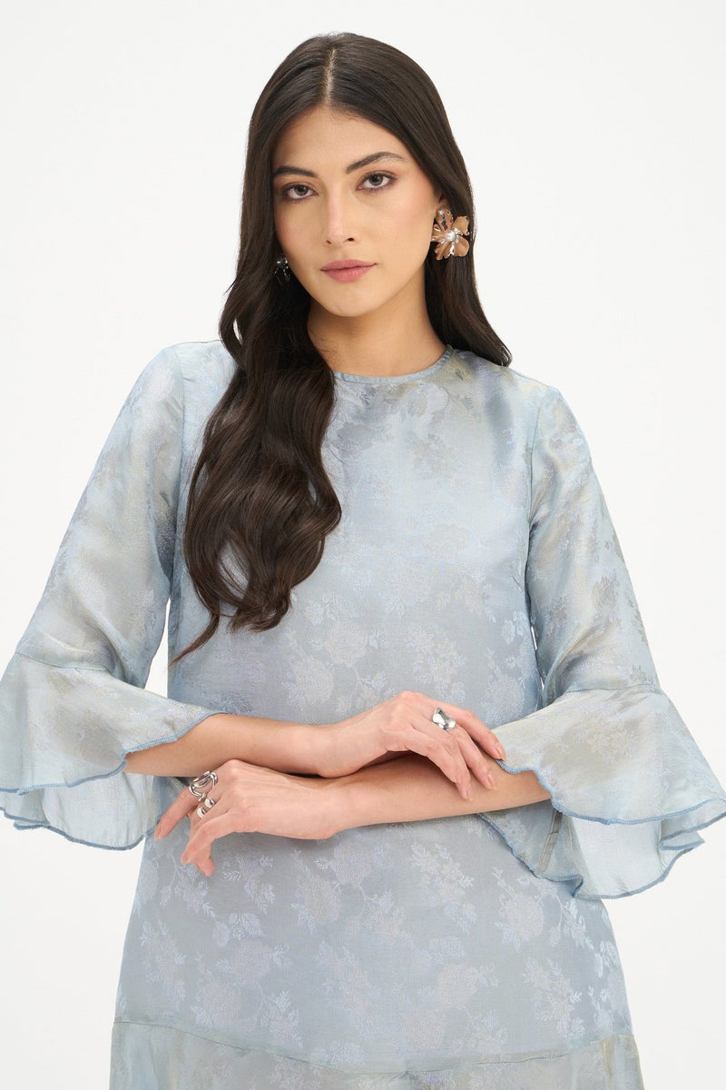 Virgio Self Design Viscose Flounce Sleeve Mini Dress for Women - Image 5