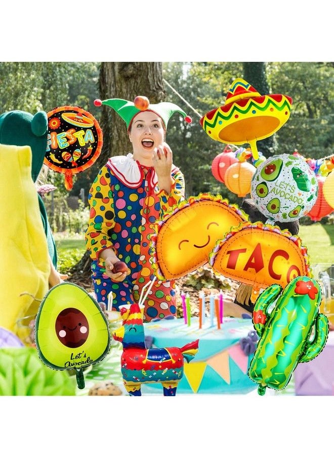 Bluegogo - 18 Pcs Fiesta Party Balloons Supplies Taco Balloons Mexican Balloons Cinco De Mayo Party Decorations Cactus Avocado Hat Jumbo Mylar Foil Balloons Fiesta Party Decorations - Image 1